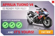 Promo ad for Tuono V4 1100RR my2017's R&D event