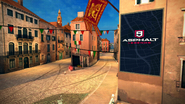 A billboard for Asphalt 9: Legends, placed at one of the narrow streets in Venice.