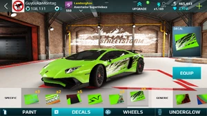 A Lamborghini Aventador SuperVeloce in default green equipped with the Wings decal