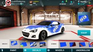 A Subaru BRZ in default blue equipped with the Fuyu decal