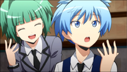 Kayano gives Nagisa his signature pigtails to blend in