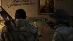 コナーとアキレス肖像画の前