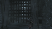 The Masyaf gates closing to prevent Ezio's escape