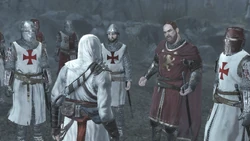 Altaïr informant Richard de la trahison de Robert de Sablé
