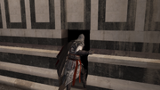 Ezio gaat het gebouw binnen.