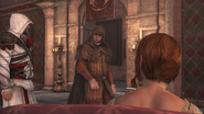 Ezio e La Volpe discutono dell'assenza di Machiavelli.