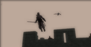 Altaïr escaping the castle by performing a Leap of Faith