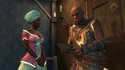 Bastienne giving Adéwalé the forged manifest