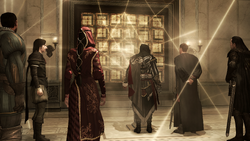 Paola and the other Assassins in the Villa Auditore