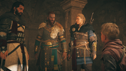 Basim, Sigurd and Eivor meeting Fulke