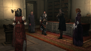Machiavelli at the Assassin meeting in Monteriggioni