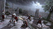 Ezio finishing a guard in Rome with the Hidden Gun