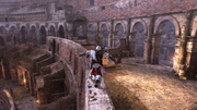 Ezio racing across the Colosseum
