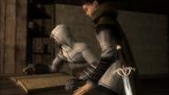 Altaïr scrive una parte del Codice.