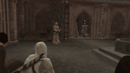 Altaïr espionnant les érudits