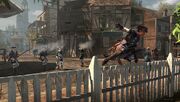 Aveline vaulting over a fence