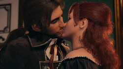 Arno and Élise sharing a passionate kiss