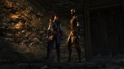 Aveline and Patience beneath Newport Tower