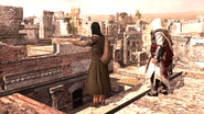 Ezio parla con la donna.