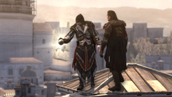 Mario asegurando a Ezio que mantendría el fruto para él.