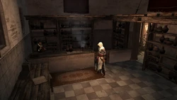 Altaïr in an Assassin bureau in Damascus