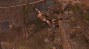 Connor ziplining into the fort