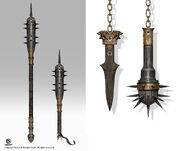 Concept art of Septimius' weapons