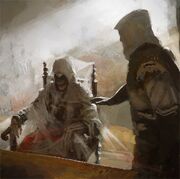 Concept art of Ezio meeting Altaïr