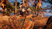 Bayek and Caesar on a chariot