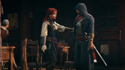 Arno and Élise discussing Marie Lévesque