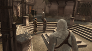 Altaïr ascolta la conversazione dei due civili.