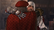 Leonardo greeting Ezio upon the latter's return to Rome