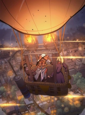 Edward, Saito und John fliegen mit Yuns Ballon