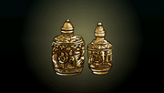 双喜临门 - 这两瓶手制的中式鼻烟壶用上最优美的珊瑚、青金石和绿松石钉珠。