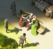 Flavia and Sofia discovering Ezio's dead body