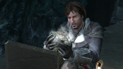 The artifact disintegrating in Shay's hands