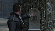 Samuel Adams removing a wanted poster of Connor