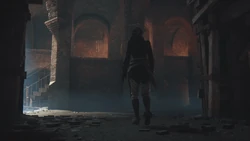 Evie entering the asylum's undercroft
