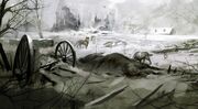 Concept art of wolves in the Frontier in the winter