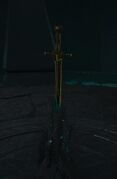 The Blazing Sword within its pedestal