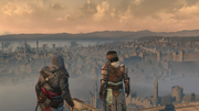 Ezio and Yusuf looking out over Constaninople from Galata Tower