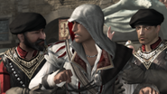 Ezio viene bloccato da due guardie.