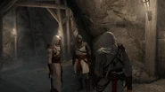 Altaïr, Malik e Kadar nella galleria che porta alla cripta.
