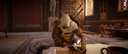 Bayek reading Eudoros' letter