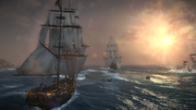 The Jackdaw sailing against the Man O' War