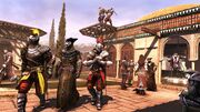 Three Knights defending a VIP from Pariahs in Escort