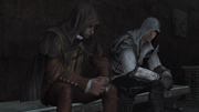 Ezio speaking with La Volpe.