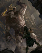 Concept Art of the Minotaur in battle