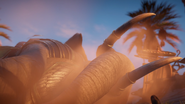 The war elephant falling down after being shot in the eye with a spear by Bayek