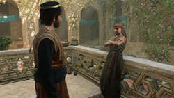 Basim convincing Makira that they can help each other